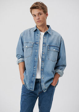 Ross 90lar Puslu Ac?k Mavi Jean Gomlek