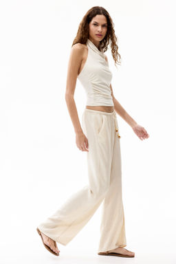 Pantal?n en mezcla de lino con cord?n de ajuste - H&m фото 7