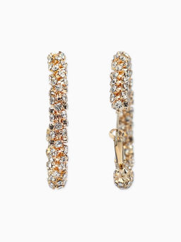 Серьги-кольца со стразами "Россыпь" d=4,5см, цвет белый в золоте