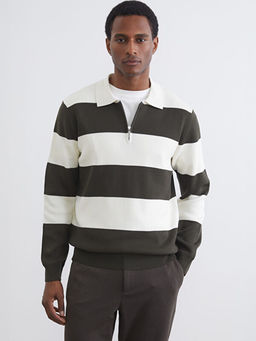 Polo Yaka ?izgili Erkek Triko Kazak