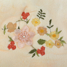 Парео махровое "Свежий букет" 70х175см, хлопок 100%, на резинке с липучкой, на кнопке, с вышивкой; с чалмой на пуговице 68х25см, ванильный (Китай)