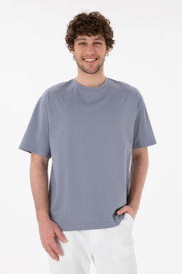 Erkek Comfort Fit Bisiklet Yaka Mavi Merserize Basic Ti__rt Sepette S_rpriz _ndirim