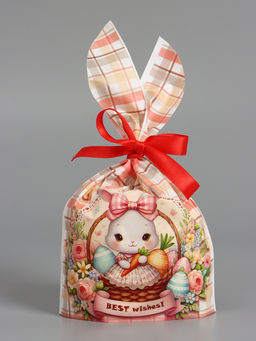 Цена за 50 шт. Пакет полиэтиленовый подарочный с ушками "Зайчик и корзина", 13 х 23±1 см