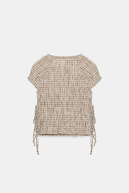 TOP POPELIN FRUNCES CUADROS / Beige-marro