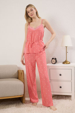 Trendyolmilla Gul Kurusu Kalpli Dantel ve Baglama Detayl? Dokuma Pijama Tak?m? THMSS25PT00125 фото 2