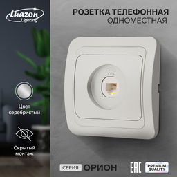 Розетка телефонная Luazon Lighting «Орион», скрытая, IP20, одноместная, серебристая