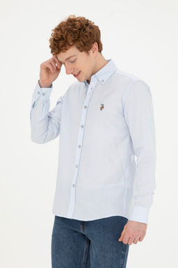 Мужская голубая базовая рубашка с длинным рукавом - U.s. polo assn фото 3