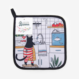 Прихватка Доляна Кот на кухне 17х17см габардин, 35% хлопок, 65% п/э, ватин 250г/м2  фото 4