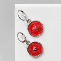Серьги эмаль Искусство сердце, цвет красный в серебре - Queen fair фото 2
