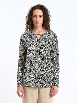 Bisiklet Yaka Desenli Uzun Kollu Kad?n Bluz