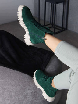 Ботинки 228.V.1541be. Зеленый замша/Шерсть