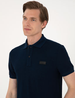 Lacivert Slim Fit _rme Dokulu Polo Yaka Ti__rt