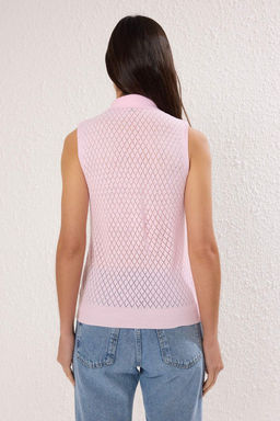 Pembe Viral Delikli/Ajurlu Yazl?k Polo Yaka Triko Bluz TWOSS25BZ00576 - Trendyolmilla фото 4