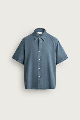 CAMISA REGULAR FIT ALGOD?N - LINO / Azul - Zara фото 7