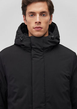 Kapusonlu Siyah Parka - Mavi фото 8