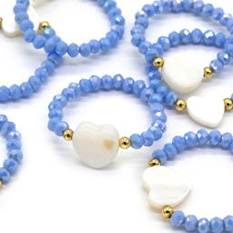 Колечко на резинке с перламутром Сердце и цирконом цвет небесно голубой - Радуга камня фото 8