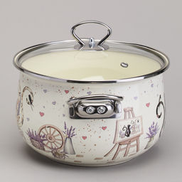 КАСТРЮЛЯ AGNESS ЭМАЛИРОВАННАЯ СО СТЕКЛЯННОЙ КРЫШКОЙ СЕРИЯ LAVANDER CATS, 3,8 Л ДИА. 22СМ фото 5