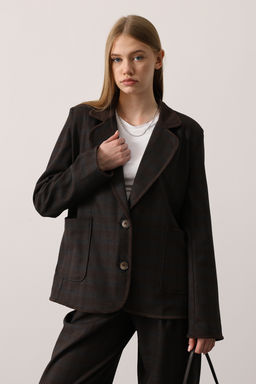 Cok Renkli Ekoseli Kadife Yaka Detayl? Oversize Dokuma Ceket TWOAW26BC00071