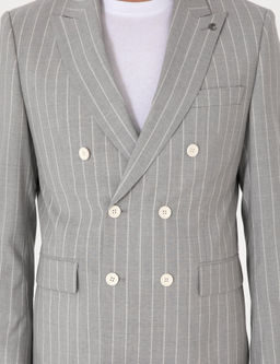 A__k Gri Slim Fit %100 Y_n _izgili Kruvaze Tak_m Elbise
