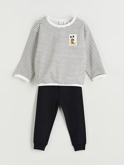 Mickey Mouse Bask?l? Erkek Bebek Sweatshirt ve E?ofman Alt 2li