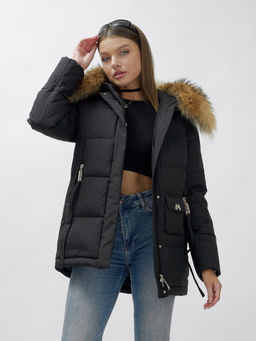 Куртка Бренд Visdeer ПРЕМИУМ КЛАССА зимняя с мехом ЕНОТА, черного цвета - Mtforce фото 15