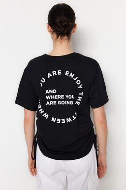 TRENDYOLMILLA Beyaz %100 Pamuk S?rt Bask?l? Buzgulu Oversize/Genis Kesim Bisiklet Yaka T-Shirt TWOSS23TS00150  фото 16