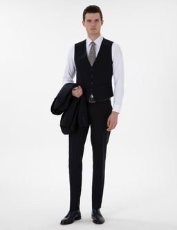 Lacivert Extra Slim Fit Yelekli Tak_m Elbise