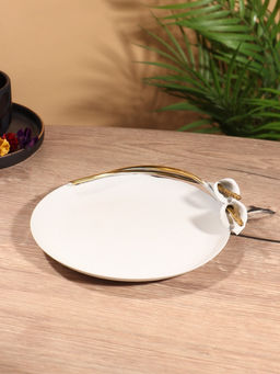 Блюдо сервировочное круглое Белые каллы белое с золотом. нержавеющая сталь 21х21,5х4 см - Simaland фото 3