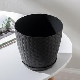 Цена за 3 шт. Горшок для цветов с поддоном «Ротанг», 1.2 л, d=15 см, h=14 см, пластиковый, цвет графитовый