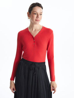 V Yaka Dokulu Kad?n Triko Kazak