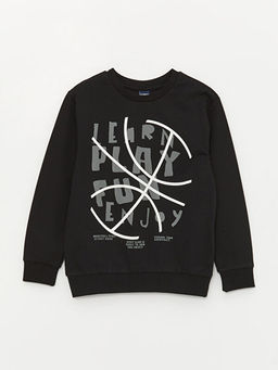 Bisiklet Yaka Bask?l? Uzun Kollu Erkek ?ocuk Sweatshirt