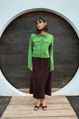 CHAQUETA CROP EFECTO ANTE / Verde manzana