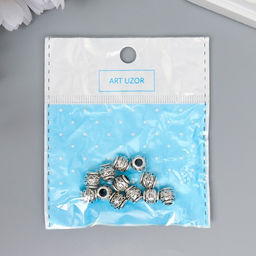 Цена за 12 шт. Бусина для творчества металл «Пузатая с узорами» серебро, 0.8×0.8 см