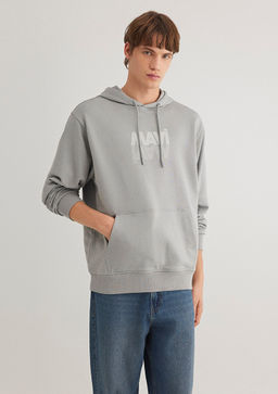 Mavi Logo Bask?l? Kapusonlu Gri Sweatshirt