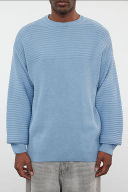 Mavi Unisex Oversize Bisiklet Yaka Duz Triko Kazak TMNAW25KZ00004 - Trendyolmilla фото 4