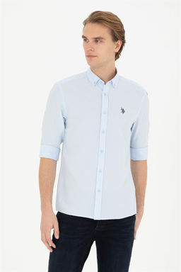 Мужская голубая базовая рубашка с длинным рукавом