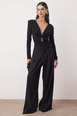 Siyah Duz V Yaka Uzun Orme Sandy Body TPRAW26BD00021