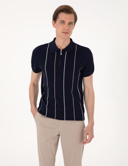 Lacivert Slim Fit Polo Yaka Fermuarl_ Triko Ti__rt - Pierre cardin фото 3
