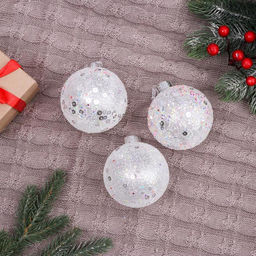 Ёлочные игрушки Снежное царство, шары новогодние, d=8 см, набор 3 шт., звездопад, белый