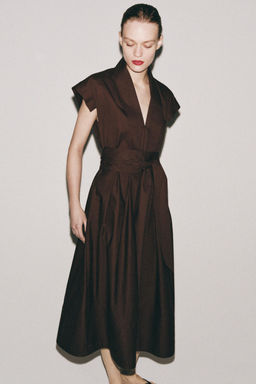 VESTIDO POPEL?N PLIEGUES ZW COLLECTION / Marr?n - Zara фото 4