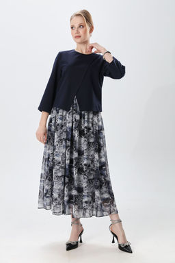 Платье NIKVA н1007-2 индиго и серая абстракция