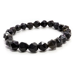 Браслет из камня 8мм Черный обседиан Gold с огранкой оберегает и приумножает богатство