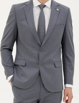 Koyu Mavi Ex. Slim Fit _izgili Tak_m Elbise