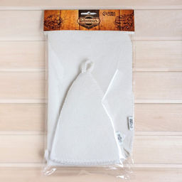 Набор для бани Белый без вышивки шапка, варежка, коврик в плёнке - Добропаровъ фото 7