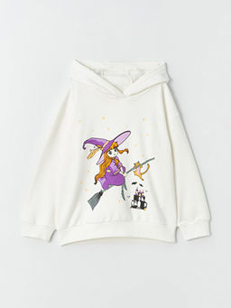 Bask?l? Uzun Kollu K?z ?ocuk Hoodie