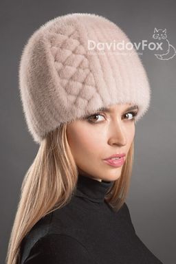 Шапка Сноп норка орнамент дымчатая роза