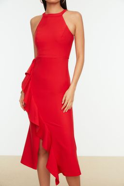 TRENDYOLMILLA Siyah Astarl? Volanl? Dokuma S?k Abiye Elbise TPRAW19BB0144 фото 6