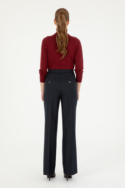 Kad_n Lacivert _izgili Slim Flare Fit Kanvas Pantolon