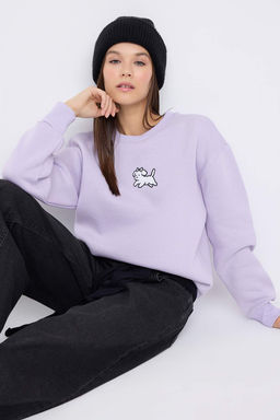 Teen Lila Kopek Nak?sl? Regular/Normal Kal?p Kal?n Ici Polarl? Orme Sweatshirt TWOAW26SW00185 - Trendyolmilla фото 4