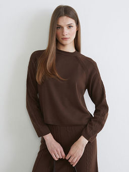 Bisiklet Yaka Kendinden Desenli Kad?n Triko Kazak